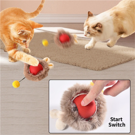 Interactive Hunting Hidden Prey Cat Toy Set - Red Plush Automatic Moving Ball & 72CM Large Crinkle Hunting Cover - Smart Obstacle Avoidance, USB Rechargeable