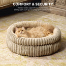 50x50x18 CM Grey Ultra-Soft Thickened Round Pet Bed with Stripe Texture - Plush Self-Warming Donut Nest for Cats and Small Dogs