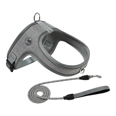 S Size Grey Waterproof Reflective Saddle-Style Dog Harness & 1.5M Leash Set - Breathable Anti-Choke Escape-Proof Step-In Walking Gear