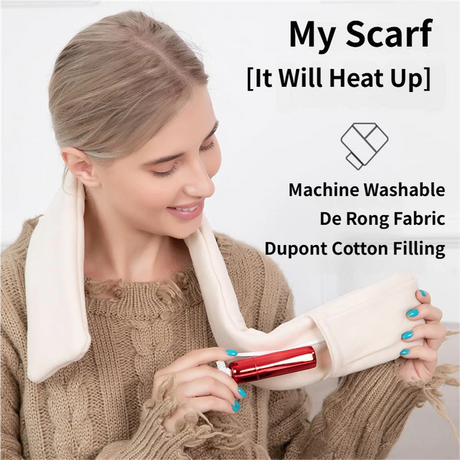 Beige USB Powered Graphene Rapid Heated Scarf - 80 x 10 CM Washable Winter Thermal Wrap with 3-Level Temp for Cervical Support & Pain Relief