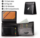 Coffee Handcrafted Genuine First-Layer Cowhide Wallet & Card Case for Men - Multi-Slot Ultra-Slim Bifold, Integrated AirTag Holder & RFID Blocking