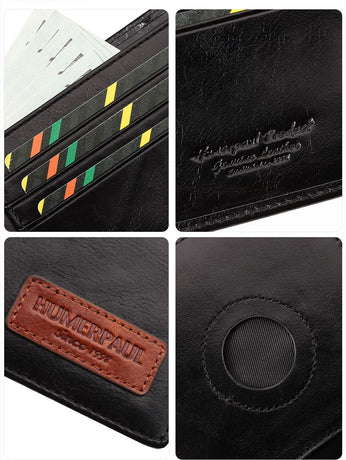 Coffee Handcrafted Genuine First-Layer Cowhide Wallet & Card Case for Men - Multi-Slot Ultra-Slim Bifold, Integrated AirTag Holder & RFID Blocking