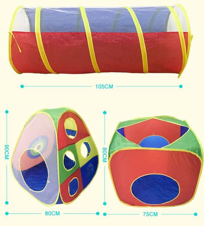 4-in-1 Kids' Pop-Up Foldable Play Tent & Adventure Tunnel Set - Giant Indoor/Outdoor Playpark with Ball Pit & Basketball Hoop