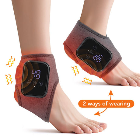 Black Wireless Rechargeable Heated Ankle Massager - 3 Heat Levels & 3 Vibrating Intensities Foot Joint Wrap for Pain Relief and Recovery
