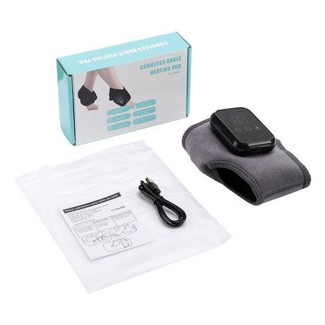 Grey Wireless Rechargeable Heated Ankle Massager - 3 Heat Levels & 3 Vibrating Intensities Foot Joint Wrap for Pain Relief and Recovery