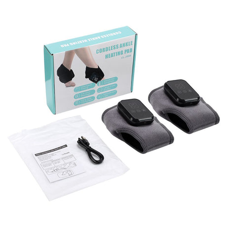 2-Pack Grey Wireless Rechargeable Heated Ankle Massager - 3 Heat Levels & 3 Vibrating Intensities Foot Joint Wrap for Pain Relief and Recovery