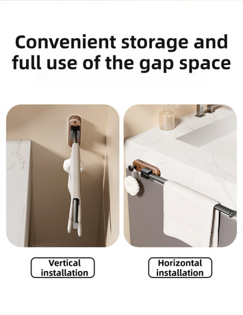 43CM Moisture Aluminum Folding Towel Rack Integrated Bottom Hook - 90° Folding Black Walnut Grain Wall-Mounted Drying Rod and Organize