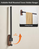 43CM Moisture Aluminum Folding Towel Rack Integrated Bottom Hook - 90° Folding Black Walnut Grain Wall-Mounted Drying Rod and Organize