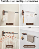 33CM Moisture Aluminum Folding Towel Rack Integrated Bottom Hook - 90° Folding White Beechwood Grain Wall-Mounted Drying Rod and Organize