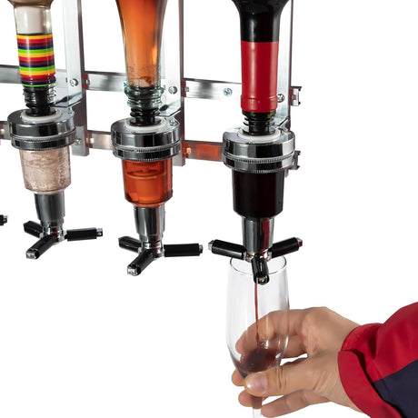 Professional Wall-Mounted Alcohol Tot Dispenser (2 Head) - Heavy Duty Adjustable Metal Wine Rack Decor with Spring-Loaded Bottle Holder