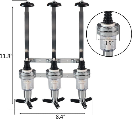 Professional Wall-Mounted Alcohol Tot Dispenser (4 Head) - Heavy Duty Adjustable Metal Wine Rack Decor with Spring-Loaded Bottle Holder