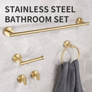 5PCS Matt Silver Stainless Steel Bathroom Organizer Set - Wall-Mounted Rotatable Towel Bar, Toilet Paper Holder, Towel Ring & Versatile T-shaped Hooks