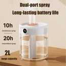 Green 2L Dual-Spray Ultrasonic Humidifier and Air Diffuser with Night Light - USB Powered, Quiet Operation, Smart Digital Display & Real-Time Humidity Sensor