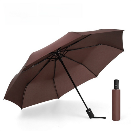 Coffee 97CM Large Folding Automatic Travel Umbrella with 8 Reinforced Fiberglass Ribs - Lightweight Compact Rain & Sun Shield for Backpack Travel and Commuting