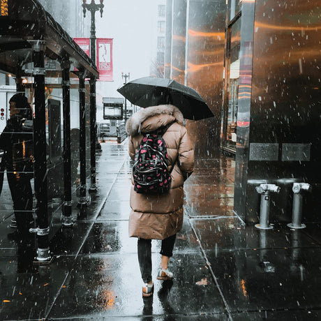 Coffee 97CM Large Folding Automatic Travel Umbrella with 8 Reinforced Fiberglass Ribs - Lightweight Compact Rain & Sun Shield for Backpack Travel and Commuting