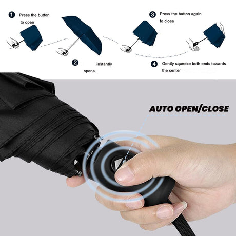 Purple 97CM Large Folding Automatic Travel Umbrella with 8 Reinforced Fiberglass Ribs - Lightweight Compact Rain & Sun Shield for Backpack Travel and Commuting