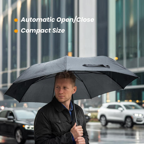 Wine Red 97CM Large Folding Automatic Travel Umbrella with 8 Reinforced Fiberglass Ribs - Lightweight Compact Rain & Sun Shield for Backpack Travel and Commuting