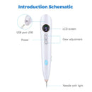 White USB Powered Physical Mole Removal Pen with LCD Display, 7 Needles & 9-Levels Adjustable Intensity - Professional Skin Tag and Dark Spot Remover
