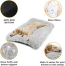 65 x 50 CM Winter Long Plush Dog Bed for Large Dogs - 10CM Thickened Fluffy Faux Fur Pad - Calming Anti Anxiety Pet Cushion with Non-Slip Bottom, Removable & Washable Heavy Duty Bedding, Grey