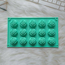 2PCS Green 3D Rose Shaped Silicone Baking Mold (15 Cavity) - Non-Stick Cake Chocolates & Jelly Pan - Durable Flexible Easy Release for Holiday Desserts