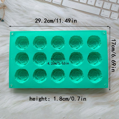 2PCS Green 3D Rose Shaped Silicone Baking Mold (15 Cavity) - Non-Stick Cake Chocolates & Jelly Pan - Durable Flexible Easy Release for Holiday Desserts