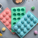 2PCS Blue 3D Rose Shaped Silicone Baking Mold (15 Cavity) - Non-Stick Cake Chocolates & Jelly Pan - Durable Flexible Easy Release for Holiday Desserts