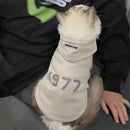 2-Pack M sizeTrendy Pet Hoodie with "1977" Print - Warm Winter Wear for Cats and Small Dogs - with Plush Lining -   Beige and Dark Grey