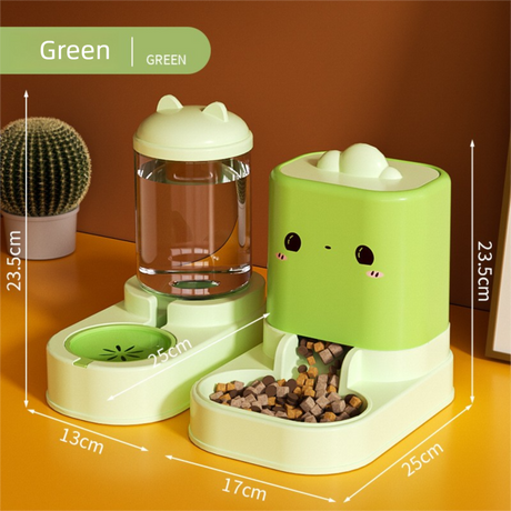 Green  Cat & Dog Automatic Feeder & Waterer Set – 2-in-1 Dry & Wet Separation Station with 2200ml Food & 1000ml Water Capacity