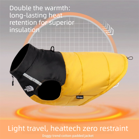 Yellow  M  Size  Dog Clothing — Warm, Thickened Cotton Jacket for Autumn & Winter; Waterproof Pet Vest — Reflective Safety Design, Leash-Compatible