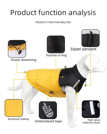 Yellow  M  Size  Dog Clothing — Warm, Thickened Cotton Jacket for Autumn & Winter; Waterproof Pet Vest — Reflective Safety Design, Leash-Compatible