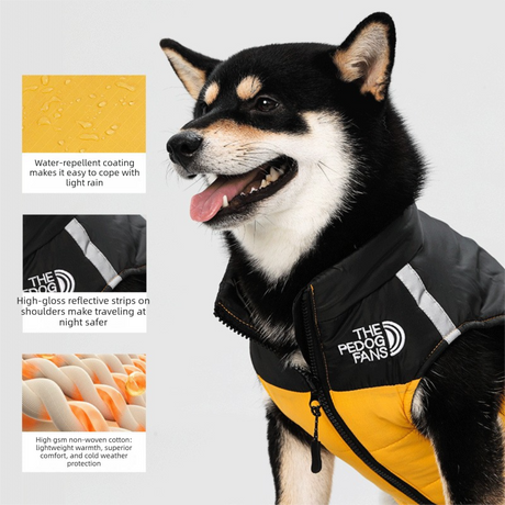 Yellow  M  Size  Dog Clothing — Warm, Thickened Cotton Jacket for Autumn & Winter; Waterproof Pet Vest — Reflective Safety Design, Leash-Compatible