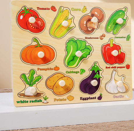 Puzzle Board for Toddlers - Early Learning Shape Sorter & Hand-Eye Coordination Toy for Kids 3+, Educational & Durable【Vegetable Style】