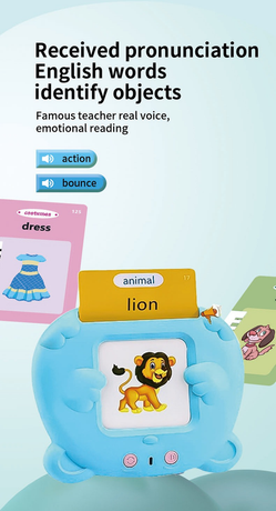 Blue Bear Talking  Cards Educational Toy for Toddlers 112 Cards Audible Preschool Learning Machine Early Childhood Development Interactive Reading Cards with Rechargeable Battery ABS Material