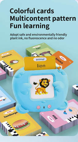 Blue Bear Talking  Cards Educational Toy for Toddlers 112 Cards Audible Preschool Learning Machine Early Childhood Development Interactive Reading Cards with Rechargeable Battery ABS Material