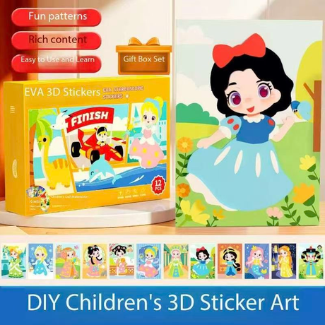 2-pce Kids 3D EVA Foam Sticker Art Kit - Princess Theme DIY Craft Activity Set with 12 Designs, Self-Adhesive Pre-Cut Shapes, Creative Handmade Gift Box for Girls Ages 4+ Preschool Educational Toy【Animals+ Oceans】