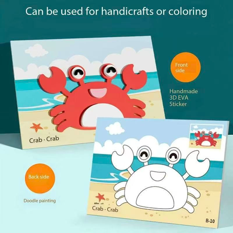 2-pce Kids 3D EVA Foam Sticker Art Kit - Princess Theme DIY Craft Activity Set with 12 Designs, Self-Adhesive Pre-Cut Shapes, Creative Handmade Gift Box for Girls Ages 4+ Preschool Educational Toy【Animals+ Oceans】