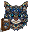 M Style Blue-Eyed Cat Wooden Jigsaw Puzzle -Irregular Animal Shaped Puzzle with DIY Piggy Bank Option, Laser Cut 3D Craft, Stress Relief Brain Game Gift for Adults 14+