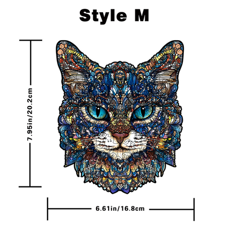 M Style Blue-Eyed Cat Wooden Jigsaw Puzzle -Irregular Animal Shaped Puzzle with DIY Piggy Bank Option, Laser Cut 3D Craft, Stress Relief Brain Game Gift for Adults 14+