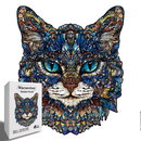 L Style Blue-Eyed Cat Wooden Jigsaw Puzzle -Irregular Animal Shaped Puzzle, Laser Cut 3D Craft, Stress Relief Brain Game Gift for Adults 14+