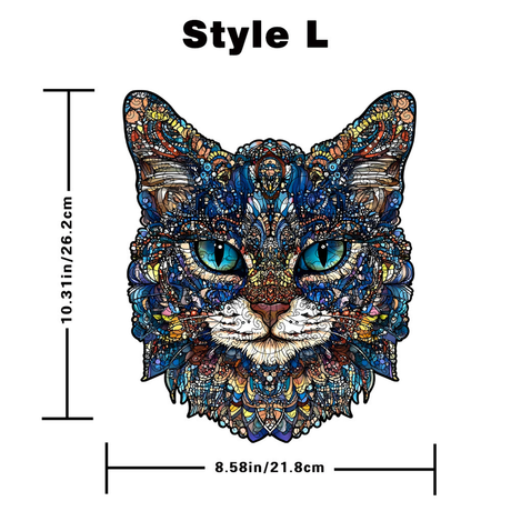 L Style Blue-Eyed Cat Wooden Jigsaw Puzzle -Irregular Animal Shaped Puzzle, Laser Cut 3D Craft, Stress Relief Brain Game Gift for Adults 14+