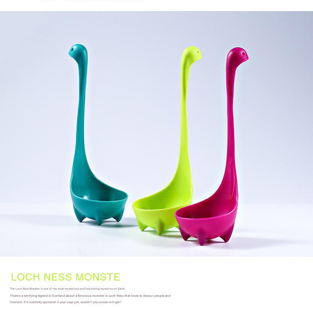 3-piece Blue and Red and Green Nessie Ladle Loch Ness Monster Soup Spoon Cute Dinosaur Shaped Standing Ladle Food-Grade Nylon Kitchen Utensil  Handle Heat Resistant 0-120C Funny Cooking Gadget Gift for Home Cooks