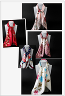 Red Dragonfly and Lotus Flower Painting Elegant 90x90cm Satin Silk Scarf for Women - Double-Sided Printed Square Headscarf Shawl Wrap - Lightweight Versatile Fashion Accessory for Mother's Day Gift