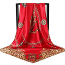Red Leopard Print Chain Pattern Elegant 90x90cm Satin Silk Scarf for Women - Double-Sided Printed Square Headscarf Shawl Wrap - Lightweight Versatile Fashion Accessory for Mother's Day Gift