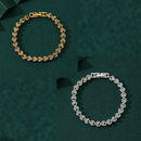 2-piece Aureate and  Silvery Luxury Crystal Heart Tennis Bracelet - European Roman Style Pave CZ Diamond Link Chain - Elegant Gold Silver Rose Gold Plated Fashion Jewelry for Women