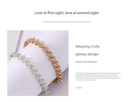 2-piece Aureate and  Silvery Luxury Crystal Heart Tennis Bracelet - European Roman Style Pave CZ Diamond Link Chain - Elegant Gold Silver Rose Gold Plated Fashion Jewelry for Women