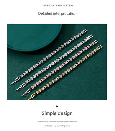 2-piece Silvery and  Rose Gold Luxury Crystal Heart Tennis Bracelet - European Roman Style Pave CZ Diamond Link Chain - Elegant Gold Silver Rose Gold Plated Fashion Jewelry for Women