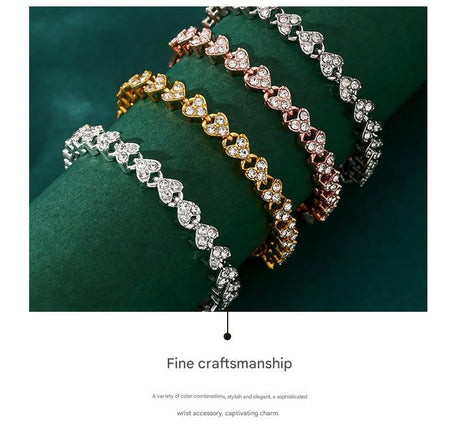 4-piece Aureate and  Silvery and Rose Gold and Dark silver Luxury Crystal Heart Tennis Bracelet - European Roman Style Pave CZ Diamond Link Chain - Elegant Gold Silver Rose Gold Plated Fashion Jewelry for Women