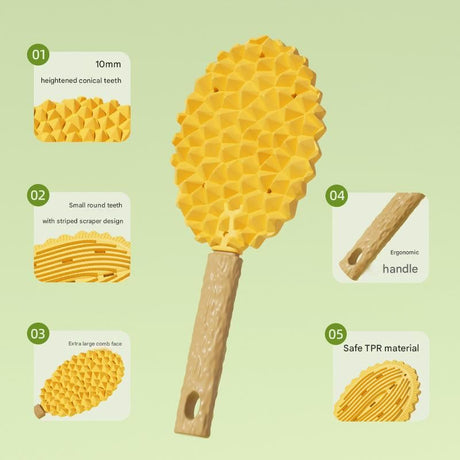 2-piece yellow Pet Durian Massage Grooming Brush - TPR Double-Sided Deshedding Comb for Cats Dogs - Gentle Pet SPA Grooming Tool