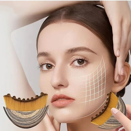 Marble Pattern Lymphatic Contour Face Brush - Curved Facial Eye Neck Massage Tool - Nylon Bristle Body Brush for Skin Tightening Circulation Detox - Plastic Handle Dry Brushing