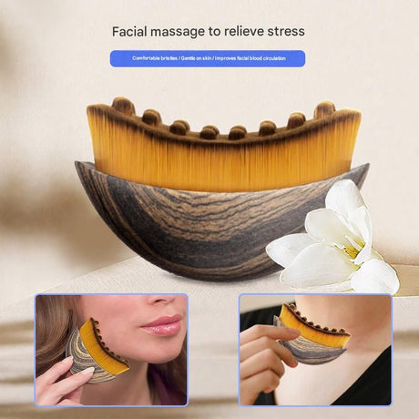 Leopard print Lymphatic Contour Face Brush - Curved Facial Eye Neck Massage Tool - Nylon Bristle Body Brush for Skin Tightening Circulation Detox - Plastic Handle Dry Brushing